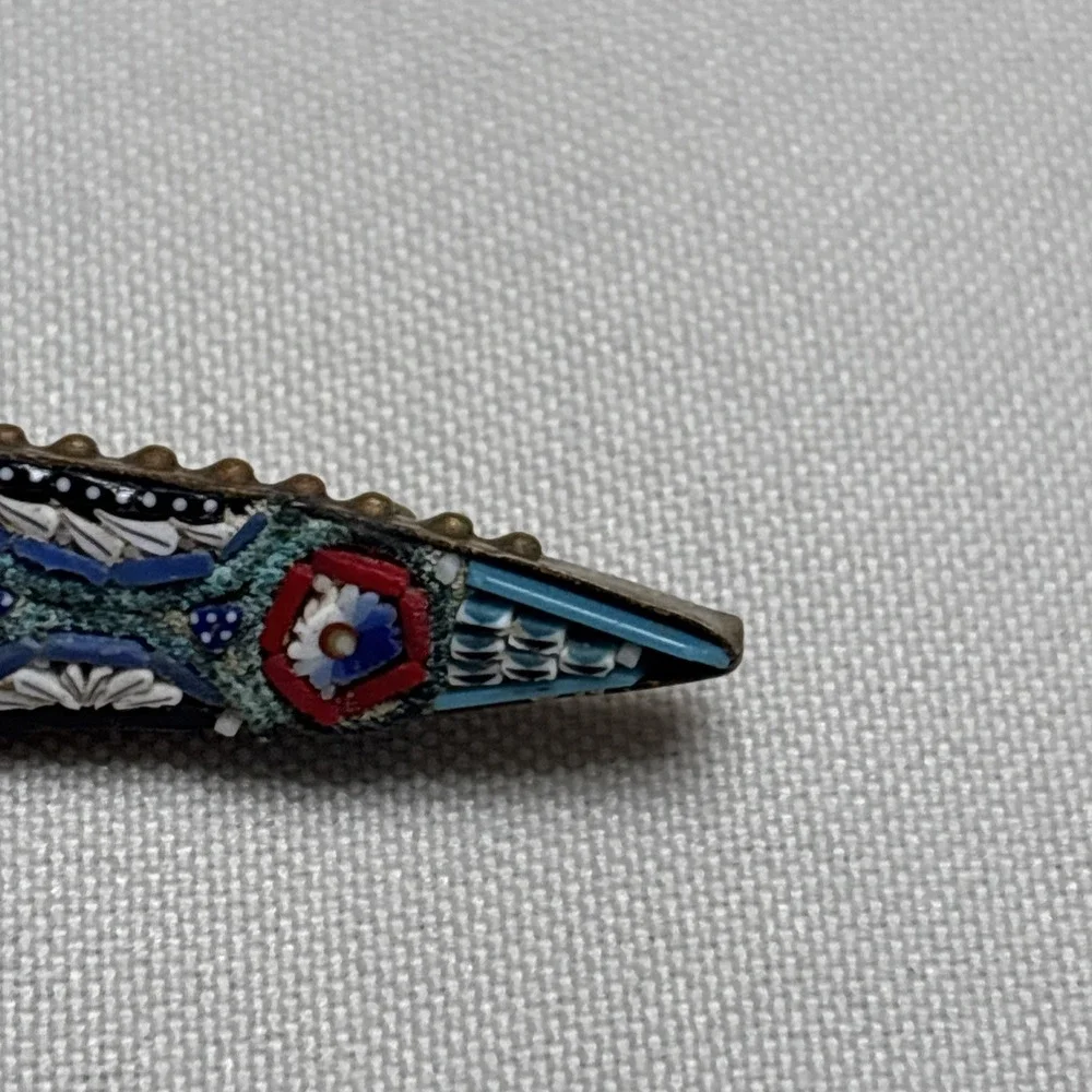 Vintage Venetian Grand Tour Micro Mosaic Flower Brooch Bar Pin
